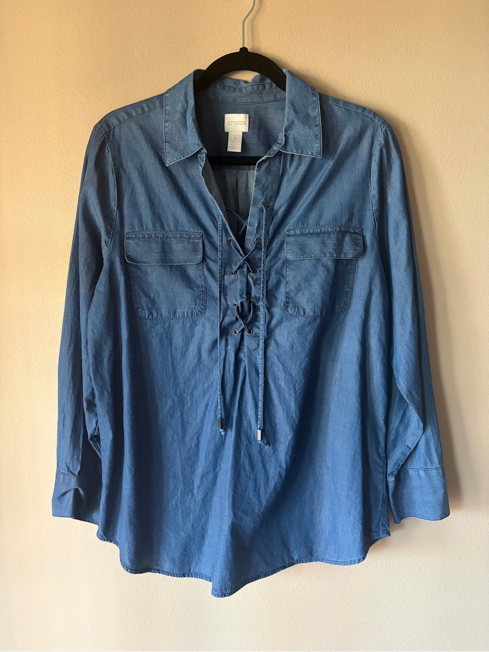 Chico's Lace-Up Chambray Tunic - Light Blue